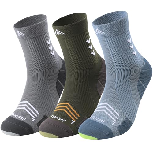 Mens Compression Running Socks: 360° Targeted Support Secure Fit - color: E-gray Blue Green, size: 6-9