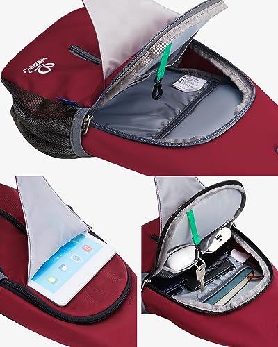 WATERFLY Crossbody Sling Backpack Sling Bag Travel Hiking Daypack - color: Dark Red