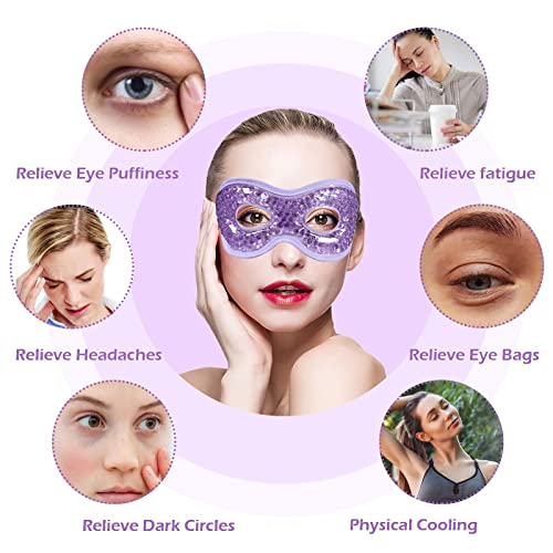 2PCS Gel Eye Mask Reusable Hot Cold Compress Pack Eye Therapy,Therapeutic Gel Eye Spa Pad for Puffiness/Dark Circles/Eye Bags/Dry Eyes/Headaches/Migraines/Stress Relief-Purple&Pink - color: Purple&pink