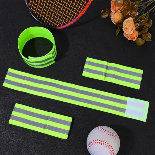 CREATCABIN 4 Pack Reflective Arm Strap Green Event Wristbands Green Yellow Polyester Reflectors Night Light High Visibility H - color: Green Yellow