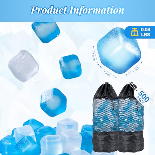 Reusable Plastic Ice Cubes, 500 Pack, 15.4LBS, with 2 Storage Bags