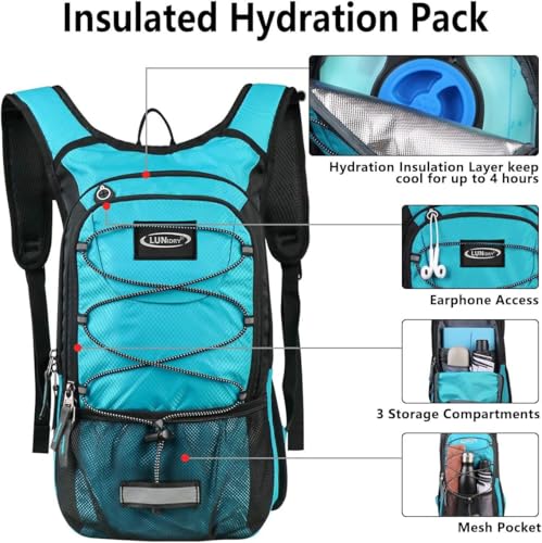 Hydration Backpack with 3L Water Bladder, Small Hydration Pack Backpack for Men Women, Lightweight Water Backpack with Cooler Layer for Running, Biking, Hiking - color: Matte Emerald