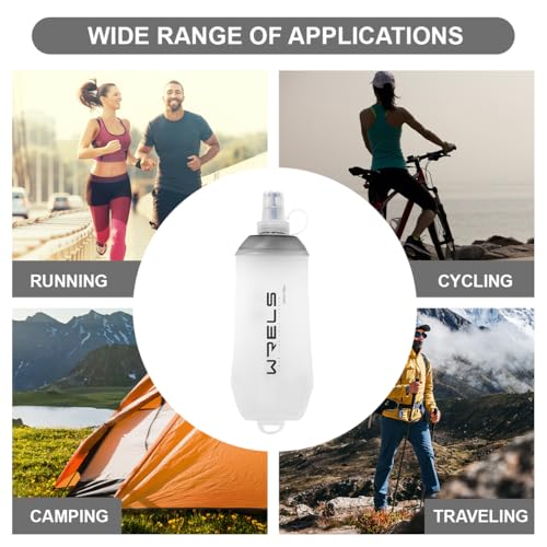 WRELS 200ml/350ml/500ml Collapsible Soft Flask,BPA Free Folding Soft Water Bottle with Hanging Ring,Lightweight TPU Hydration Flask for Running Marathon Cycling Hiking - color: Grey-350ml*2