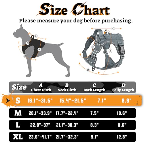 rabbitgoo Tactical Dog Harness for Small Dogs, No Pull Service Pet Vest - color: Grey, size: S(Chest:16.1"-31.5",Neck:15.4"-21.6",Back:7.1")