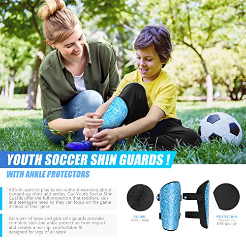 Shin Guards Soccer Youth Kids Boys Girls Toddler Shin Pads Child EVA Cushion Protection Reduce Shocks Injurie Calf Protective Gear Suitable for 4 5 6 7 8 9 10 11 12 Years Old - color: Blue, size: Small