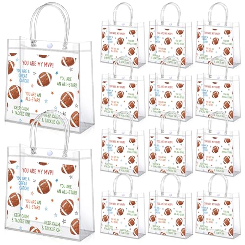 Aliceset 12 Pcs Football Gift Bags Bulk Transparent Football Goodie Bags with Handles Reusable PVC Gift Totes for Game Day Sports Birthday Parties Team Events Gifts Treat - style: Football