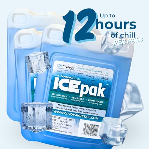 Cryopak ICEpak Hard Shell Reusable Ice Packs for Coolers and Lunch Box Use, Freezer Safe Gel Design, Professional Grade Cooling, Non-Toxic and BPA Free, Essential Travel Accessories - size: X Large (3 Pack)