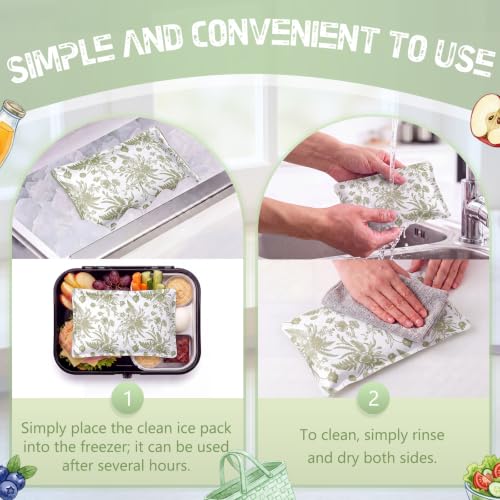 VIHOSE 2 Pcs Ice Packs for Lunch Box Bag - color: Green, style: Floral