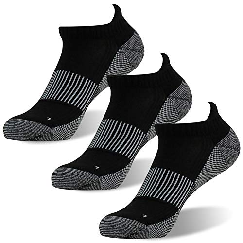 FOOTPLUS Copper Compression Socks,Unisex Cushioned Sole Arch Support Athletic Ankle/Crew Running Hiking Socks - color: 01# 3 Pairs- Black Ankle, size: Large