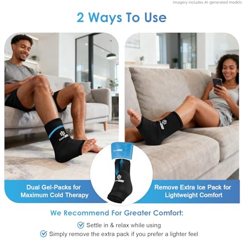 ComfiTECH Dual-Gel Ankle Foot Ice Pack Wrap with 30-Min Cooling, S, 2P - size: Small