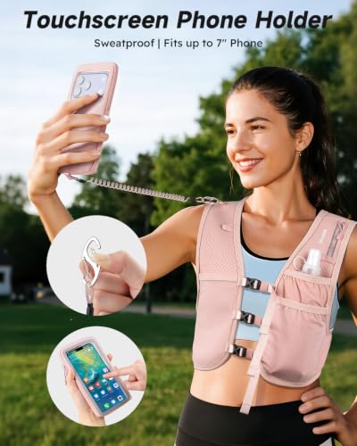 MOKURA Running Vest for Women Men with 500ML Soft Flask & Phone Holder - color: Pink, size: Medium