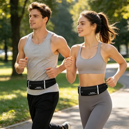 SooGree Slim Running Belt Sport Fanny Pack, Reflective Waist Pack, Waterproof Phone Holder, Jogging Pouch for Phone Money, Black - color: Black