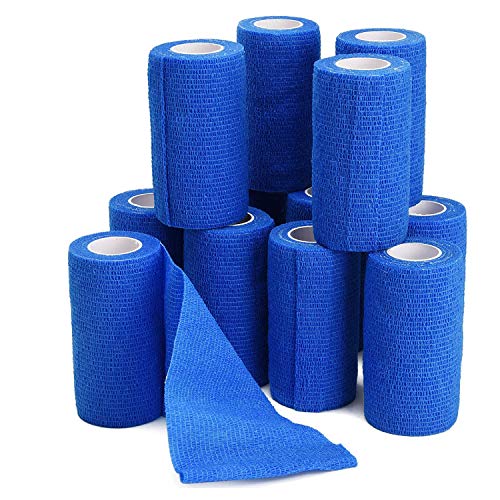 12PCS Self Adhesive Bandage, 4" x5yd Elastic Cohesive Bandage Wrap - color: Blue