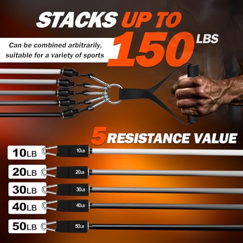 WHATAFIT Resistance Bands with Handles, 150 lb Exercise Bands Set - color: Gray