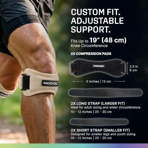 Modvel Patella Knee Brace Strap Adjustable Tendon Support Band, Adjustable Fit, 2-Pack - color: Nude