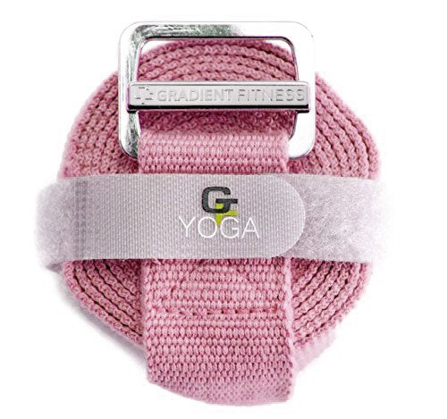 Yoga Strap with Buckle, Soft Cotton/Polyester Webbing, 8 ft - color: Pink