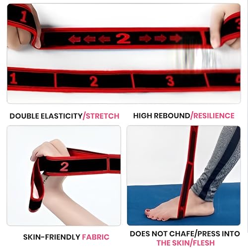 Stretching Strap with Loops for Yoga, Yoga Stretch Strap, Stretch Strap for Physical Therapy, Pilates Stretch Band, 8 Loop Exercise Strap for Flexibility, Hamstring Stretch, Home Workout with Storage Bag