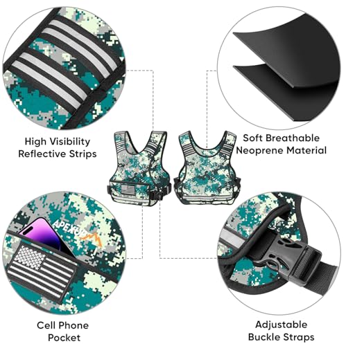 APEXUP Adjustable Weighted Vest, 4-10lb/12-18lb/20-32lb Vest with 6 Ironsand Weights and Large Pocket, Weight Vest for Men Women Strength Training, Running, Walking - color: Digital Camo, size: 12-18lbs
