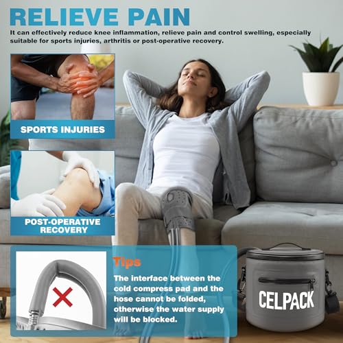 Portable Ice Therapy Machine for Post-Operative Recovery, Sports Injuries, Knee Pain, Sprains, Swelling,Full Knee Brace with Silent Pump, Timer Remote Control Cold Therapy Device Grey