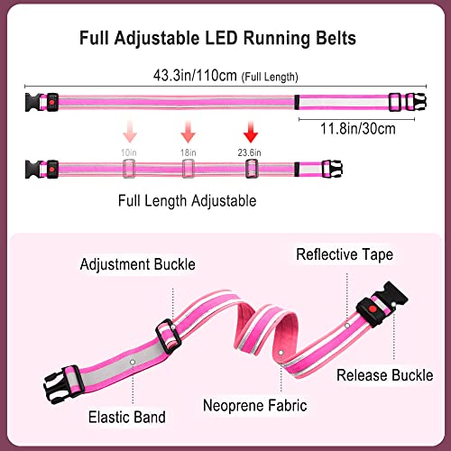 BSEEN LED Running Waist Belt - USB Rechargeable Reflective Glowing LED Waistband, Flashing Safety Light Belt for Runners, Joggers, Walkers, Pet Owners, Cyclists - color: Candy Pink