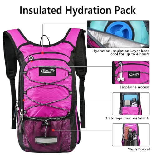 Hydration Backpack with 3L Water Bladder, Small Hydration Pack Backpack for Men Women, Lightweight Water Backpack with Cooler Layer for Running, Biking, Hiking - color: Pink