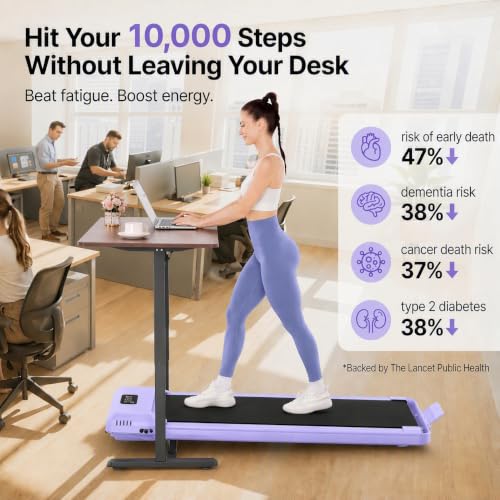 FUNMILY Upgrade Walking Pad Folding Treadmill with 12%/15% Incline & Handle Bar, 3.5HP Foldable Under Desk Compact Treadmills for Home/Office/Gym, 400+lb Capacity, Shock Absorption - color: Noble Purple
