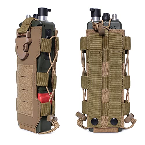Tactical Molle Water Bottle Pouch & Adjustable Radio Holster Pouch Holder - color: Tan