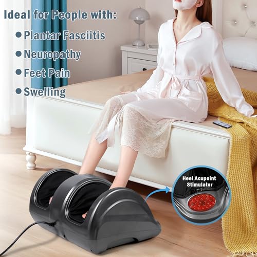 H&B Luxuries Shiatsu Foot Massager Machine with Remote Controller, Kneading and Rolling Home Massagers for Feet, Ankle, Calf, Leg, Ideal for Men, Women, Father, Mom Parents and The Elderly, Gray - color: Gray
