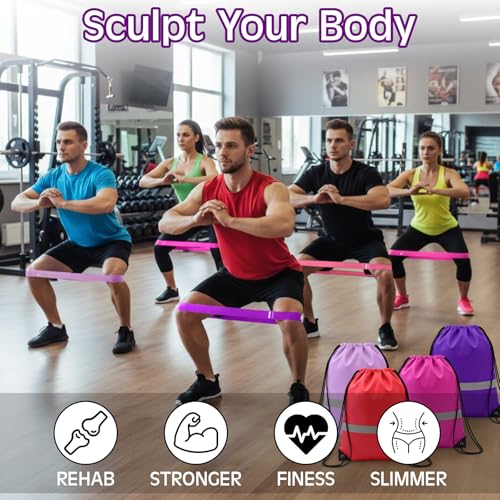 Sratte 120 Pcs Workout Loop Resistance Bands Bulk, Gym Elastic Bands Set for Fitness Sport Class Students Members Gift Physical, 5 Pieces Each Set, with Large Drawstring Backpack Bags - color: Pink