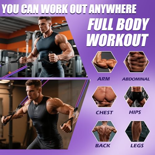 WHATAFIT Resistance Bands with Handles, 150 lb Exercise Bands Set - color: Pink Purple