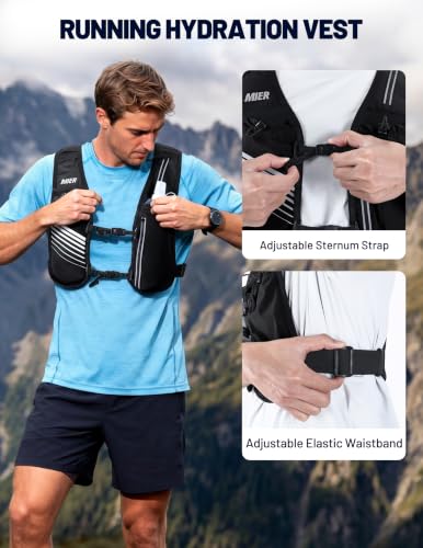 MIER Running Hydration Vest for Women Men, 500ml Soft Flask & Phone Holder - color: Black, size: XSmall/Small