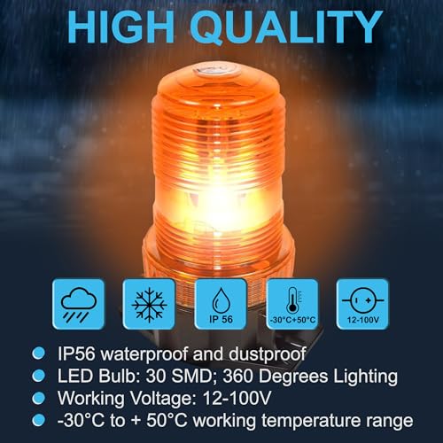 HQRP 360 Degrees 12-100V 30-LED Strobe Light Amber Mini Beacon for Safety Work & Maximum Visibility Truck, Heavy Vehicle, Forklift, Tractor, Golf Cart, Postal Car, Snow Plow etc. - size: Permanent Mount