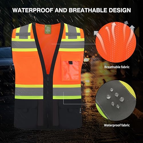 Gasoline Class 2 High Visibility Reflective Safety Vests Women & Men - color: Orange Black, size: Medium