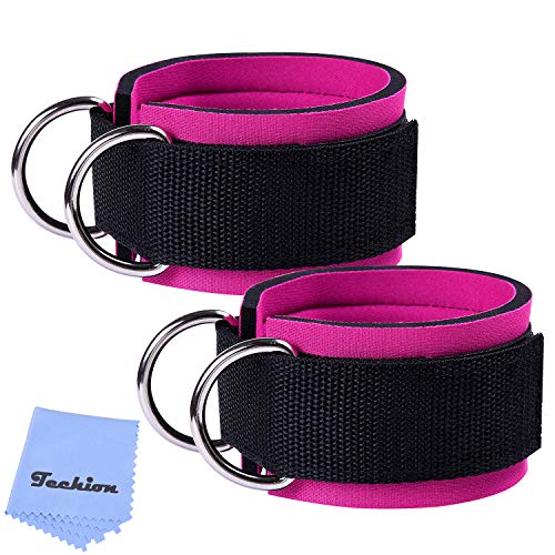 1 Pair Adjustable Fitness Ankle Strap with Double D-Ring - color: Hot Pink