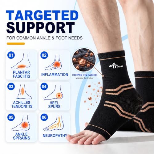 ABIRAM Copper-Infused Ankle Brace Compression Sleeve with Adjustable Strap - color: Copper Black, size: Small