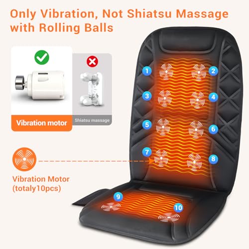 CARSHION 10 Vibrating Massage Nodes Back Massager Chair Pad for Pain Relief - color: Black-10vibration Motor