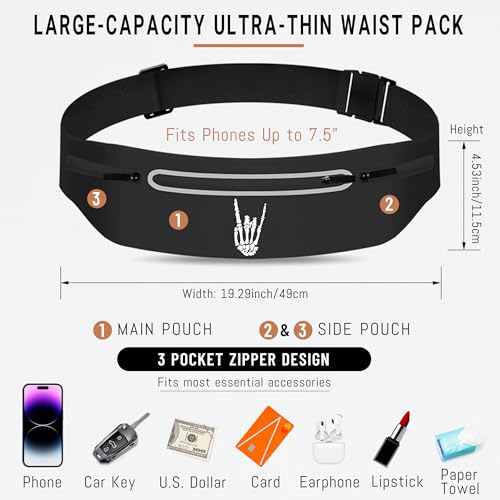 Cool Rock Roll Skeleton Hand Waist Fanny Pack Phone Holder for Women Men, - color: Skeleton Hand