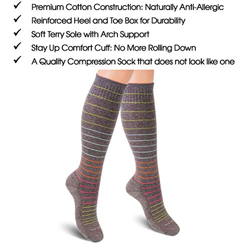 SocksLane Cotton Compression Socks, 15–20 mmHg Graduated Support, Knee-High Medical Compression (Brown M/L) - color: Brown, size: Medium/Large (1 Pair)