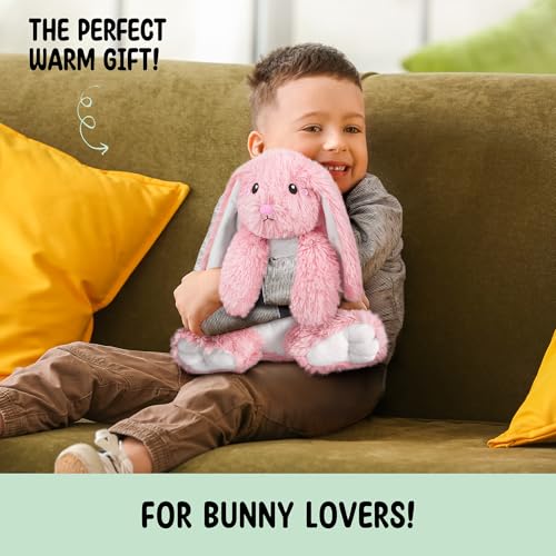 Bunny Microwavable Stuffed Animal – 1.5 lb Unscented Heating Pad Plush, Soft Cozy Bunny Toy for Relaxation and Comfort, Gift for Women, Girls, Adults & Kids by Happy Fuel, Pink - color: Pink Bunny