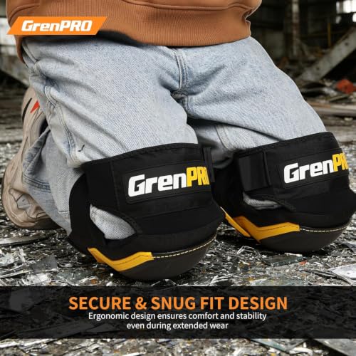 GRENPRO Heavy Duty Knee Pads for Men, Gel Foam, TPR Shell, Construction - color: Black & Yellow