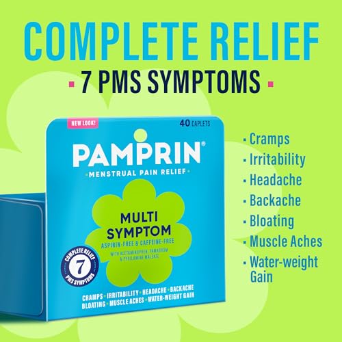 Pamprin Multi-Symptom Formula, with Acetaminophen, Menstrual Period Symptoms Relief including Cramps, Pain, Bloating, and Irritability 40 Caplets - style: Multi-symptom