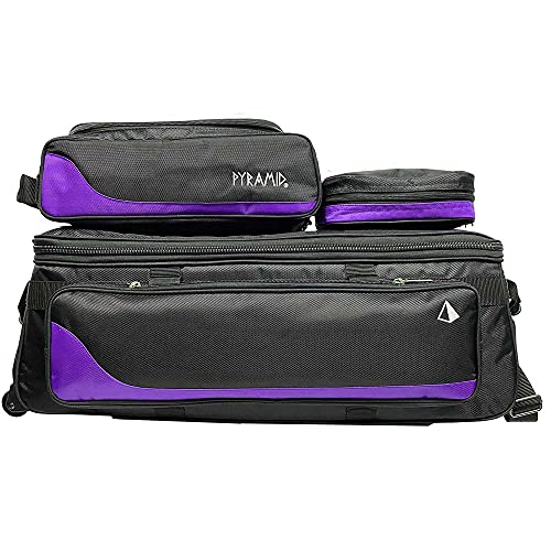 Pyramid Path Triple Tote Roller Plus Bowling Bag with Detachable Shoe Bag (Fits US Mens Size 15), Accessory and Side Pocket, Lightweight Travel Design - color: Black/Purple