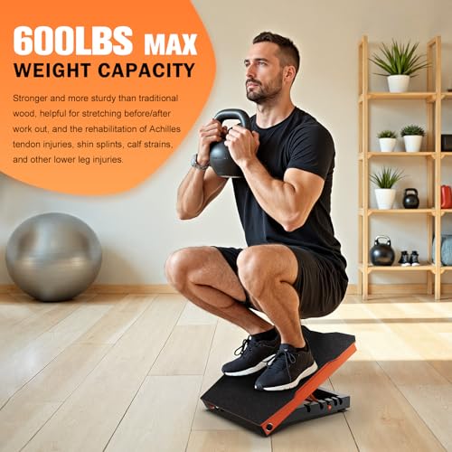 Steel Slant Board Calf Stretcher, 600 Lbs Weight Capacity, Orange - color: Orange