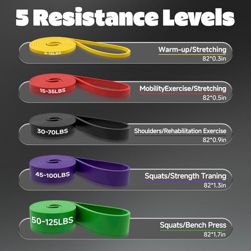 Pull Up Assistance Bands, Heavy Duty Exercise Bands for Working Out - color: yellow+red+black+purple+green