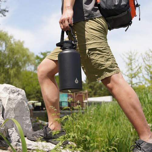 BJPKPK 64oz Insulated Water Bottle, Half Gallon Water Jug with Straw Lid - color: Navy Blue, size: 64 Ounces