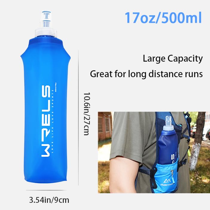 WRELS Soft Running Water Flask Soft Flasks Collapsible Soft Water Bottles Small BPA-Free for Sports Hiking Hydration Pack 5oz/8oz/17oz(PINK,17oz) - color: Pink, style: 500ml/17oz