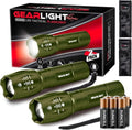 GearLight LED Flashlight High Lumens, Mini Tactical LED Flashlight 2 Pack, 5 Modes Zoomable Beam, Battery Powered for Camping, Hunting, Home & Emergency, Compact Small LED Flashlight (Army Green) - color: Army Green 2 Pack