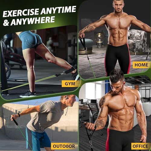 WHATAFIT Resistance Bands with Handles, 150 lb Exercise Bands Set - color: Green