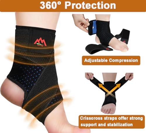2Pack Adjustable Support Ankle Braces for Men Women Sports - size: Large