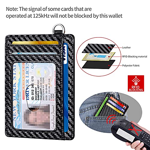 Slim Minimalist Front Pocket Wallet, RFID Blocking Credit Card Holder Wallet with Integrated D-Shackle for Men Women - color: Carbon Fiber Black